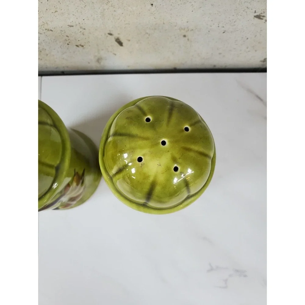 Vintage Los Angeles California Pottery Salt Pepper Shaker‎ Set Large Green KG